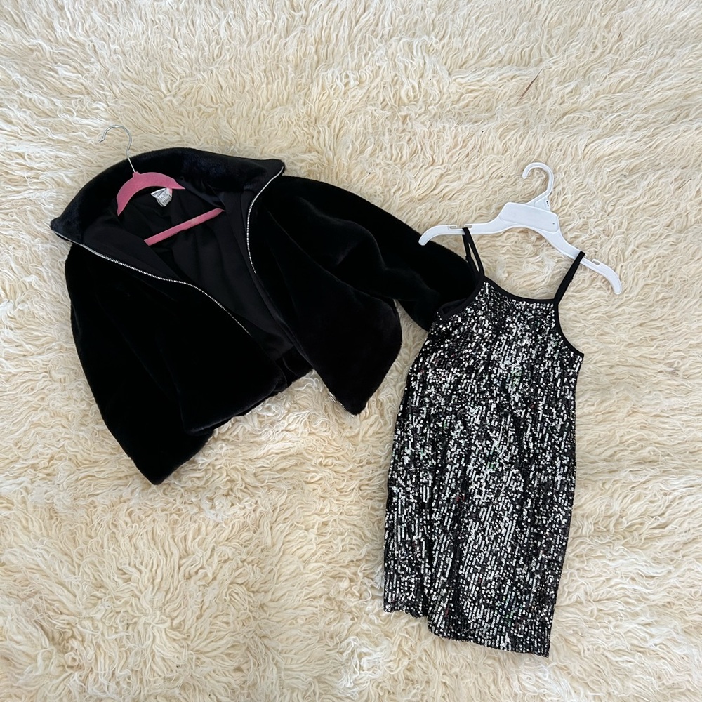 Girls Size 8 Sequin Dress With Fur Coat